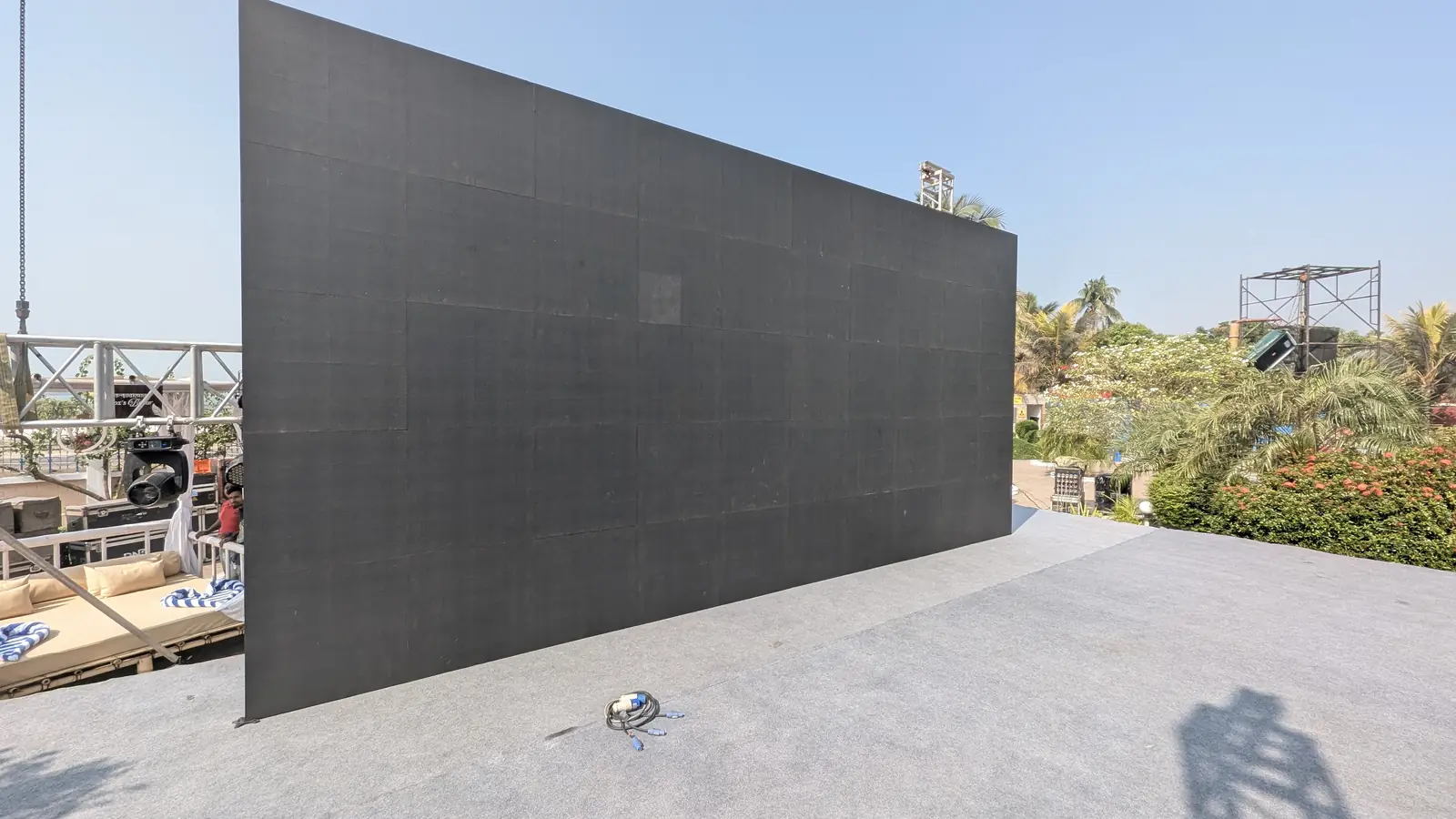 LED wall being assembled for an outdoor event