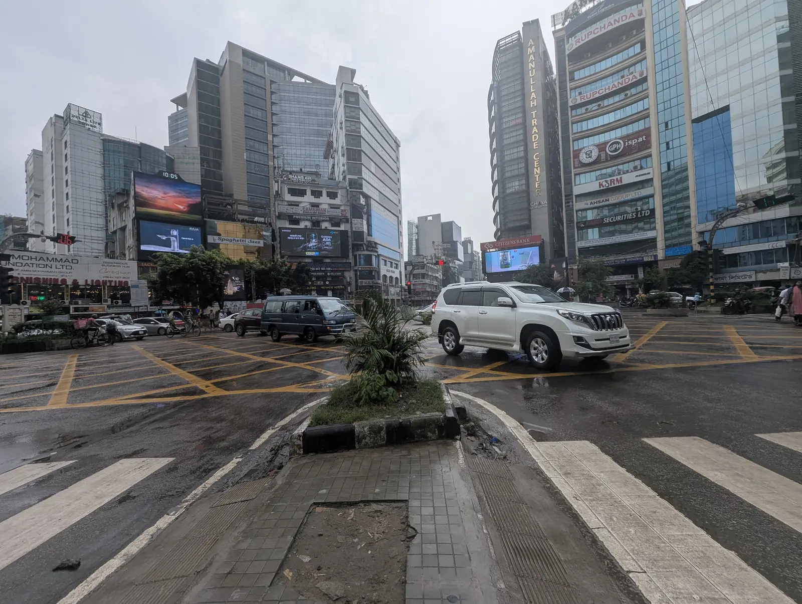 View across a Gulshan circle with LED screens