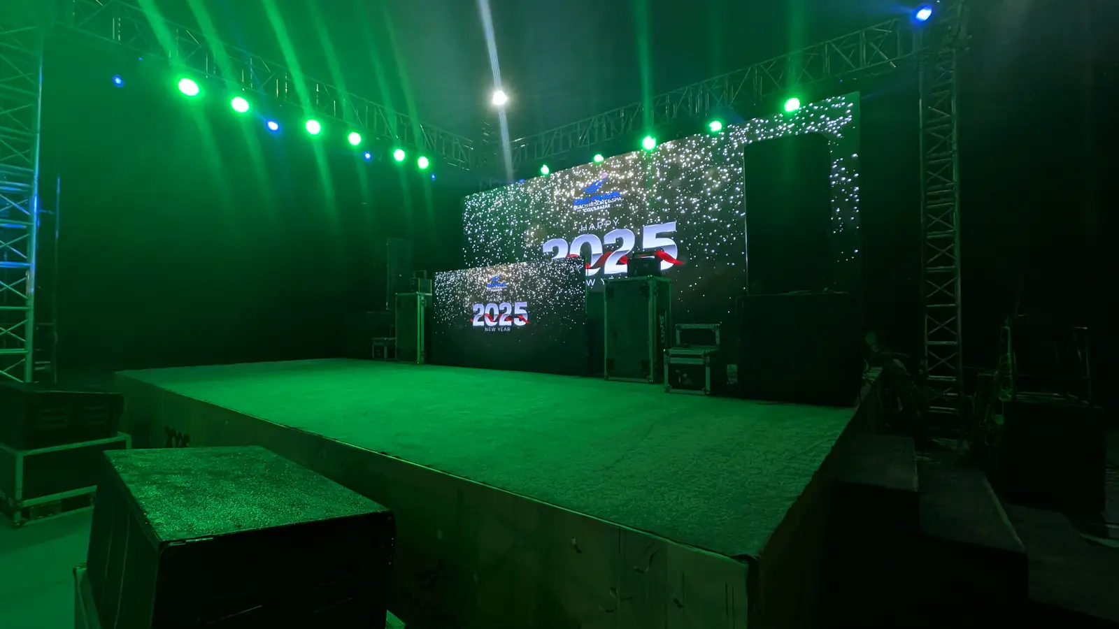 LED stage lit in green