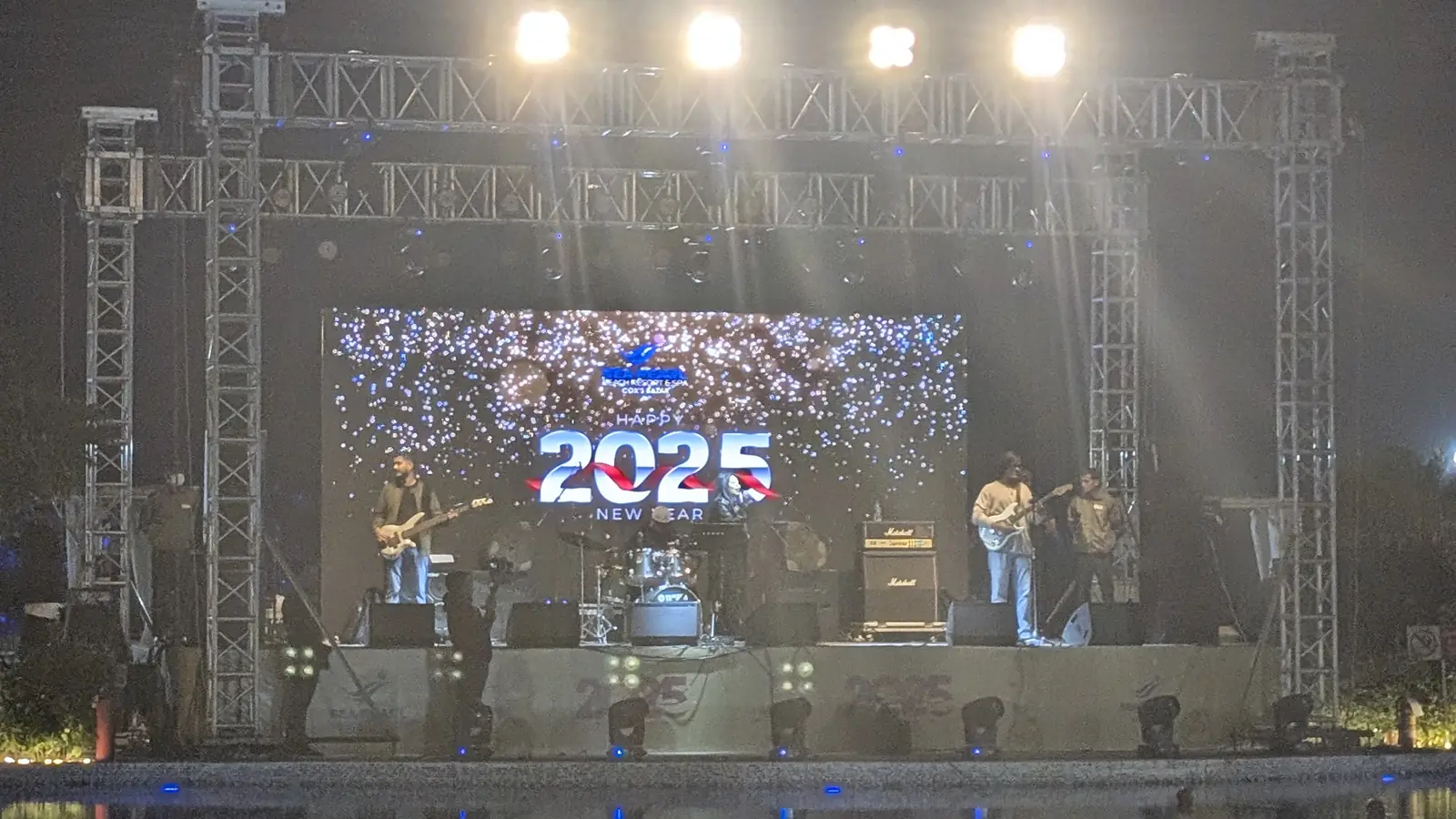Lit stage with LED wall at a celebration night