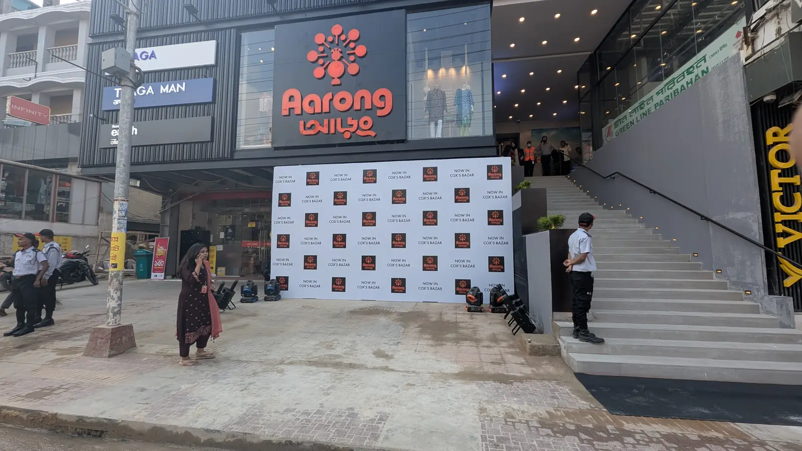 Branded backdrop at an outlet launch