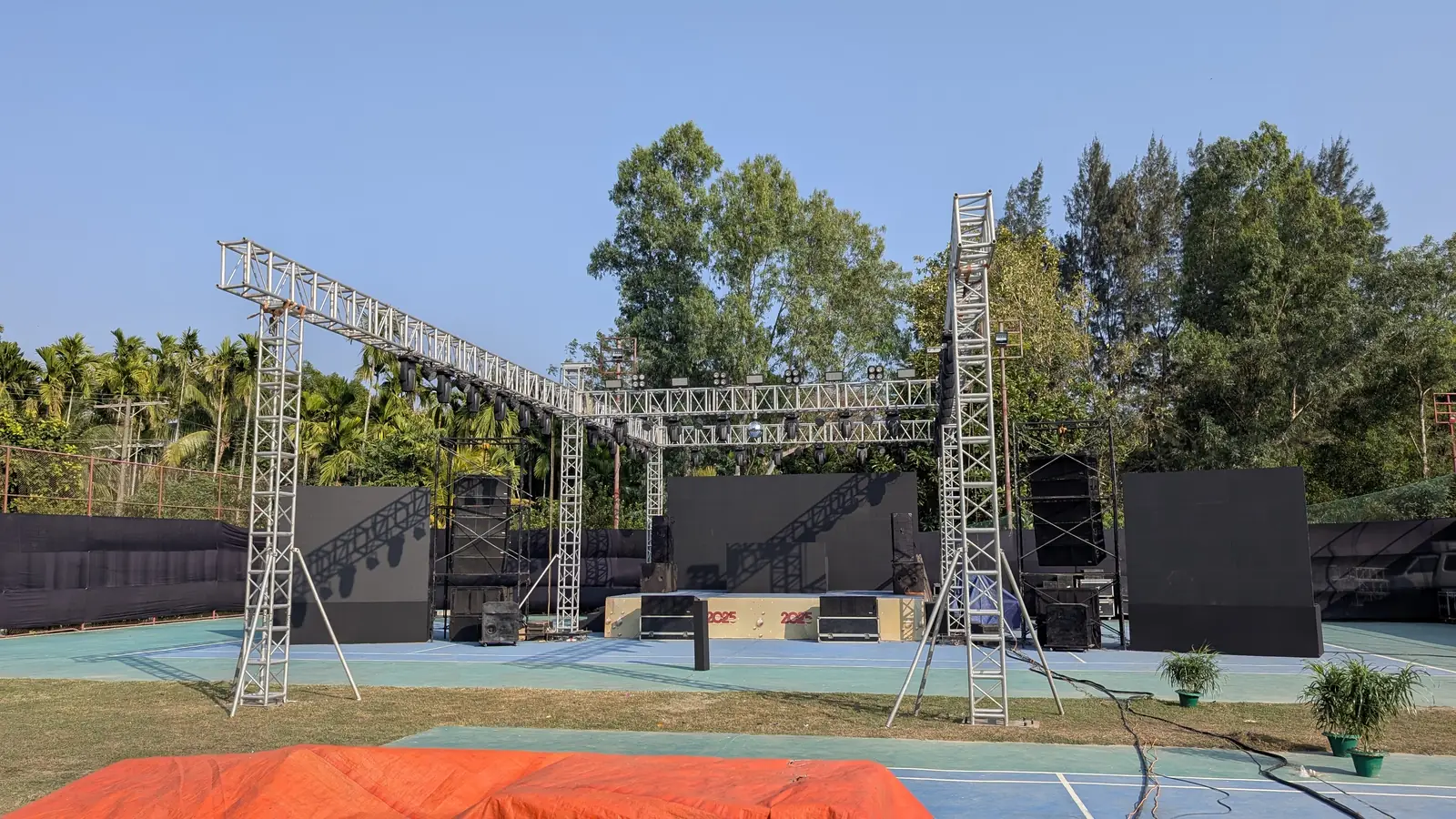 LED wall and truss under construction