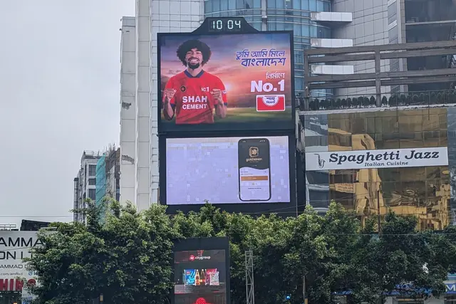 A campaign running on a rooftop LED screen